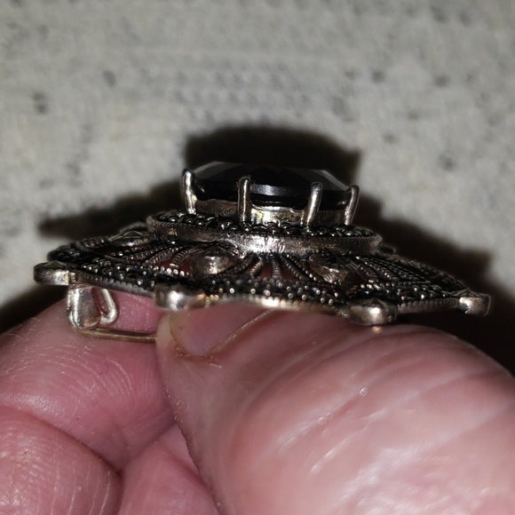 STUNNING Sterling Silver PENDANT BROOCH/PIN Smoky Quartz MARCASITE FILIGREE - Picture 6 of 6